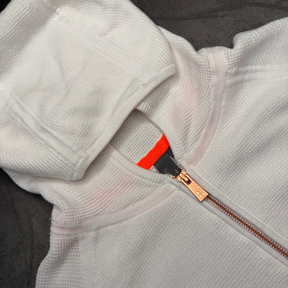 Sweaty Betty Hoodie Womens XL White Cropped Rib Cotton Full Zip Athleisure Yoga